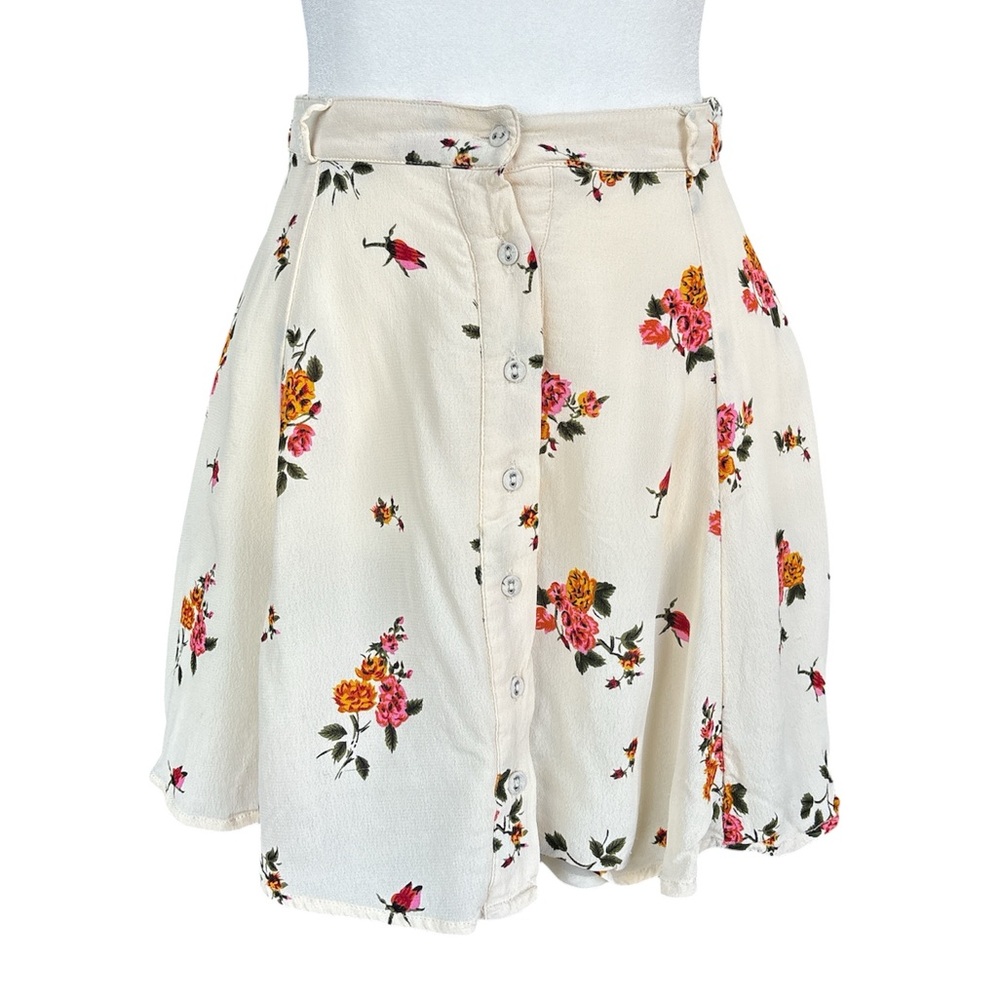 Privacy Please Button Front Floral Skirt Cream/Pink XS